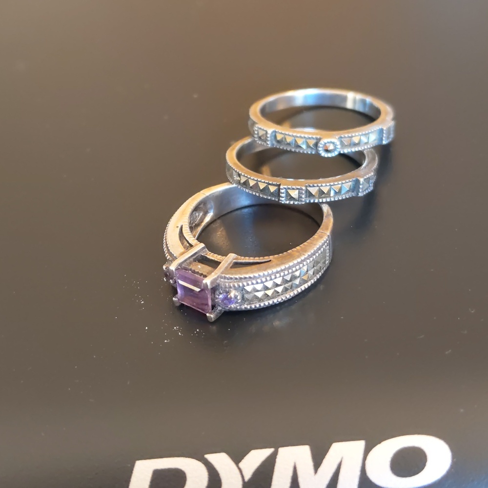 Judith Jack Silver Stackable Ring Set With Amethy… - image 2